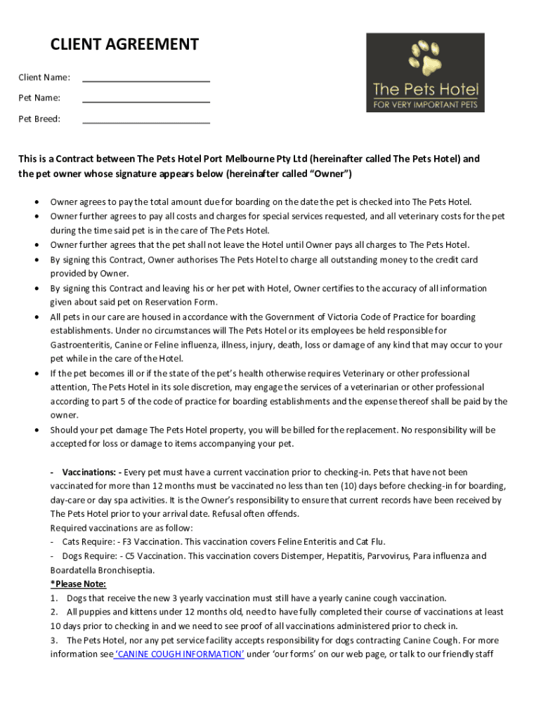 Fillable Online The Pets Hotel Country Club Client Agreement and House Fax Email Print