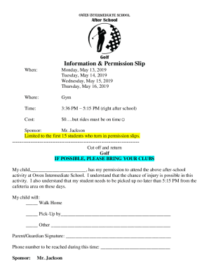 Golf - Information &amp; Permission Slip