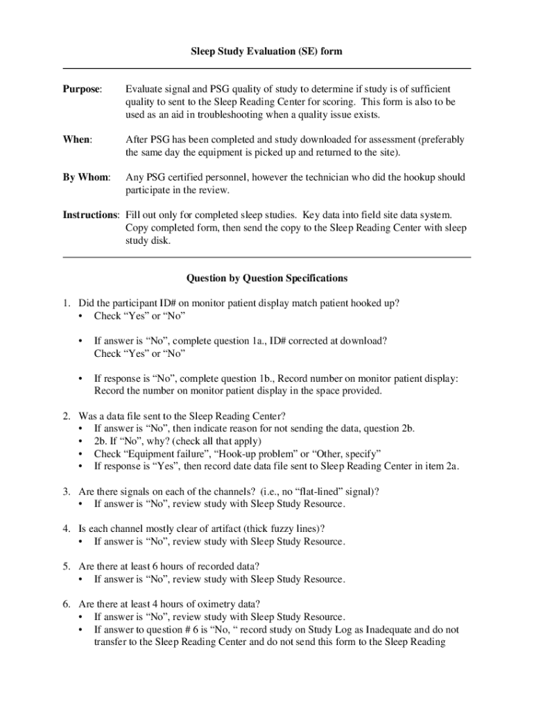 Fillable Online Sleep Study Evaluation (SE) form Fax Email Print ...