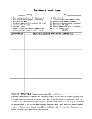 THE LEGION OF MARY - PRESIDENT'S WORKSHEET