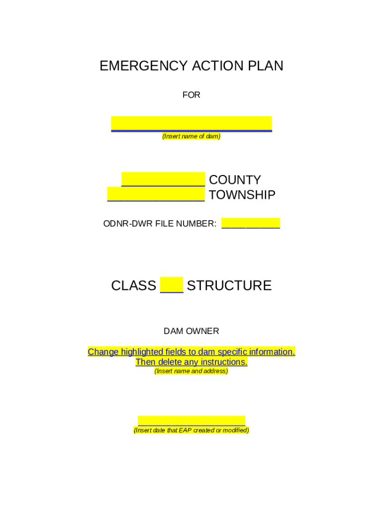 Emergency Action Plan (EAP) Name of Dam Doc Template pdfFiller