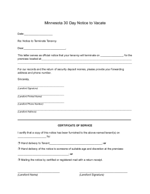 Minnesota 30 Day Notice to Vacate (From L to T)