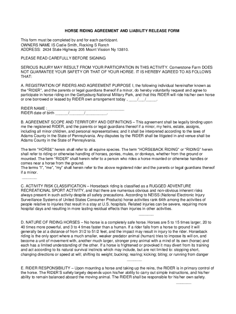 Fillable Online Horse Riding Release FormFill Out and Use This PDF Fax ...