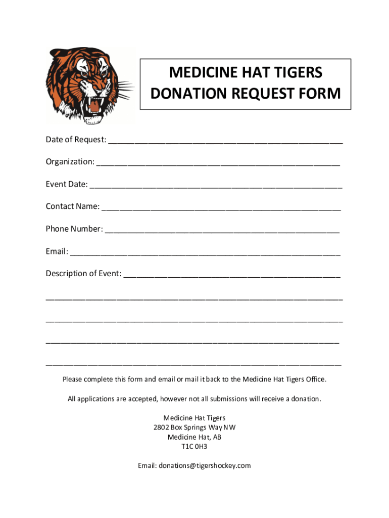 Fillable Online MEDICINE HAT TIGERS DONATION REQUEST FORM Fax Email