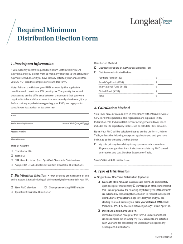 Fillable Online Required Minimum Distribution Election Form Fax