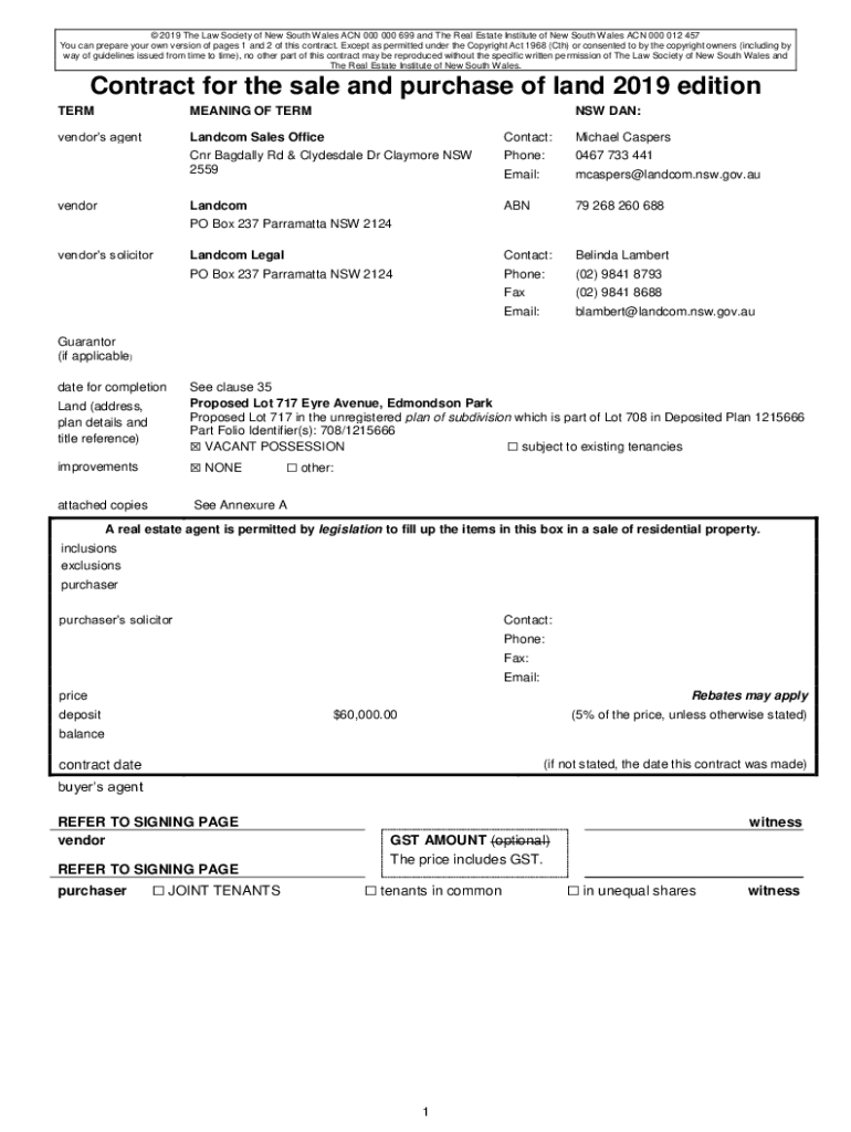 Fillable Online The Waterfront, Shell Cove - Precinct G Land - Contract ...