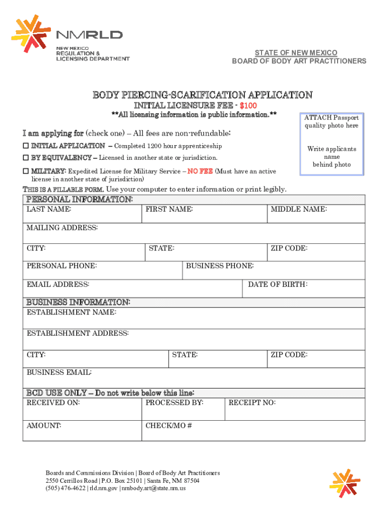 Fillable Online Body Art Practitioners FAQs Your Guide to New Mexico