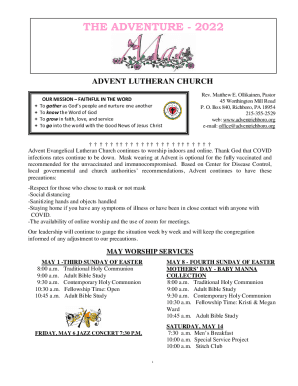 Fillable Online About - Advent Lutheran Church Fax Email Print - pdfFiller
