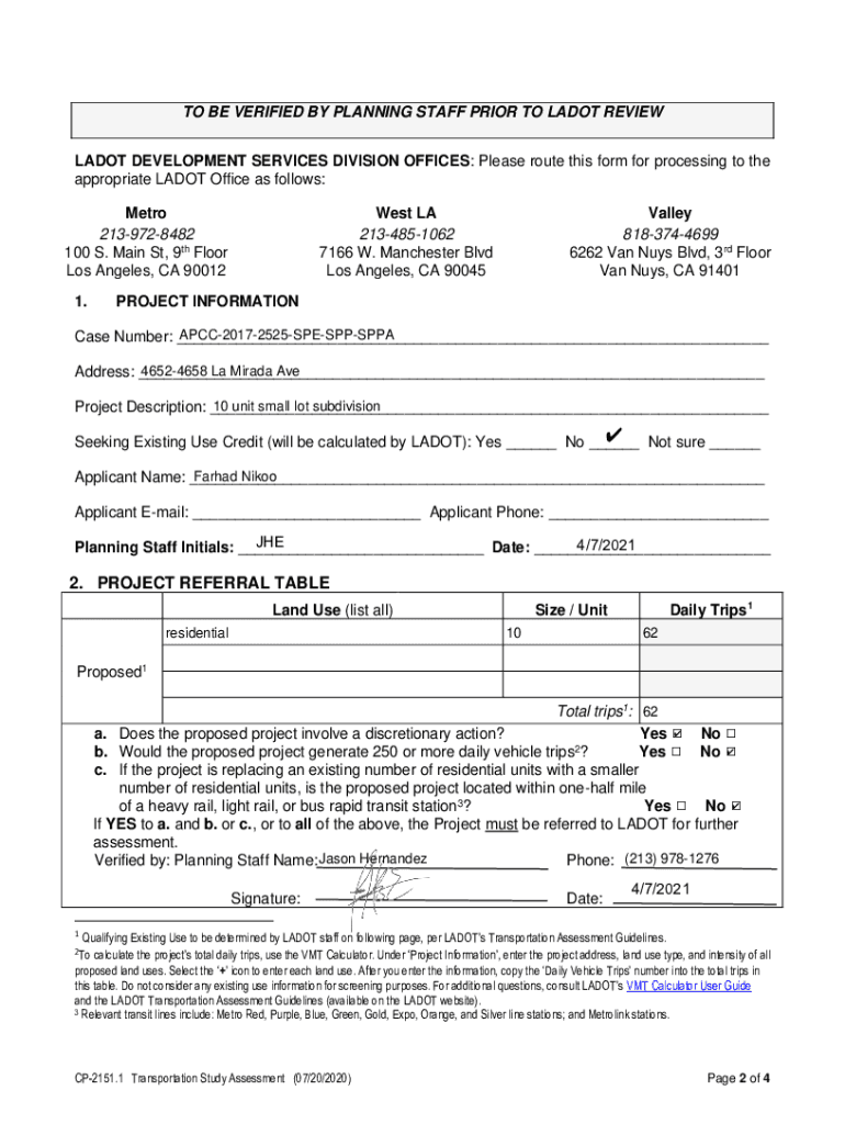 Fillable Online Transportation Study Assessment - Los Angeles City ...