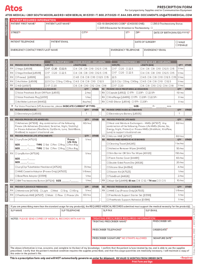 Fillable Online PRESCRIPTION FORM Fax Email Print - pdfFiller