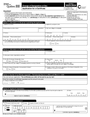 Fillable Online Change of Designation of Sex Application for a