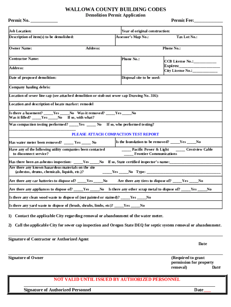 Building Codes Department Wallowa County, Oregon co wallowa or Doc Template pdfFiller