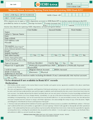 Duranto Demat Account Opening Form based on existing IDBI Bank ...