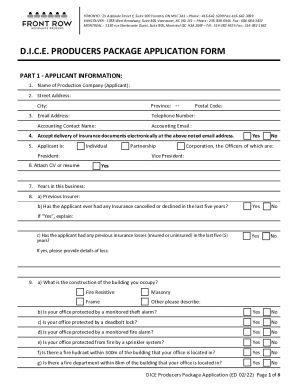 Fillable Online D.I.C.E. PRODUCERS PACKAGE APPLICATION FORM Fax Email ...