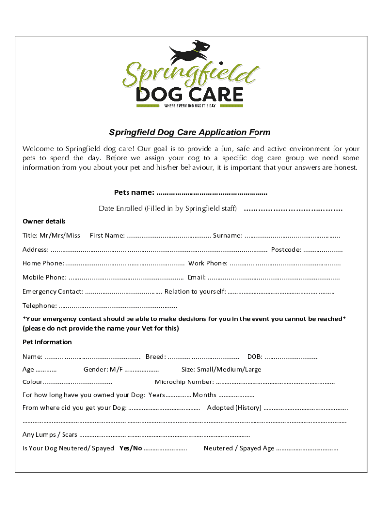 Fillable Online Elaine's Pet Resorts Pet Boarding, Dog Daycare