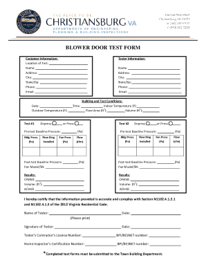 Fillable Online BLOWER DOOR TEST FORM Fax Email Print - pdfFiller