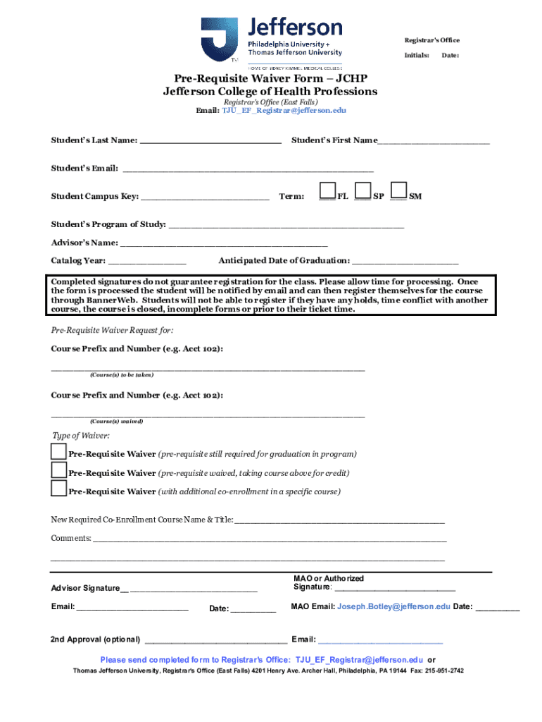 Fillable Online Pre-Requisite Waiver Form (JCHP) Fax Email Print ...
