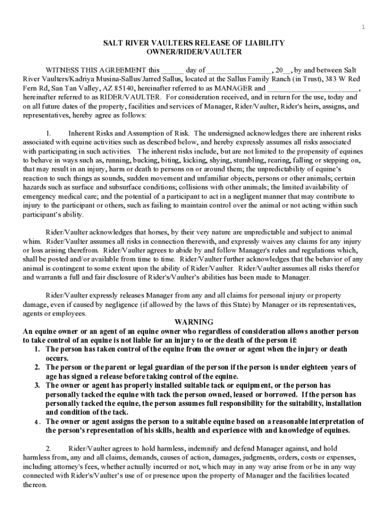 Fillable Online Rider And Guest Agreement Release And Waiver Of Fax