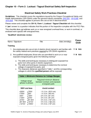 Fillable Online Form 2: Lockout / Tagout Electrical Safety Self ...