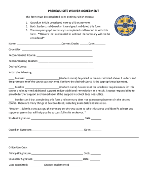 Fillable Online PREREQUISITE WAIVER AGREEMENT Fax Email Print - pdfFiller