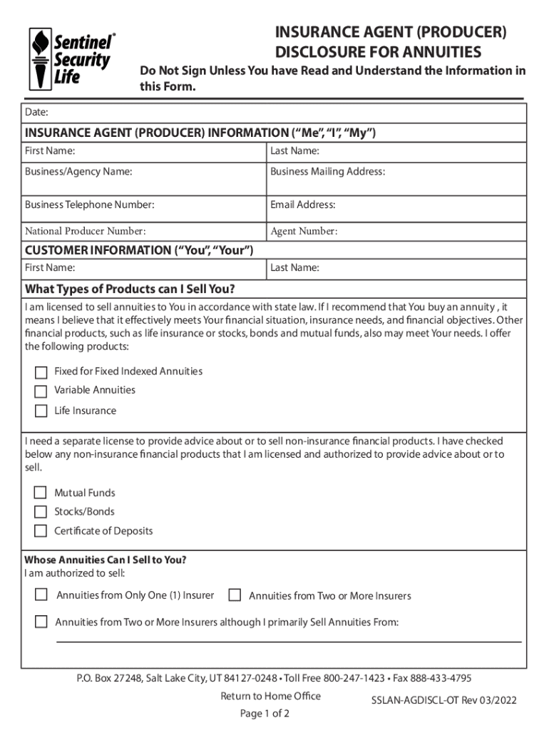 Fillable Online Insurance Agent Annuity Sale Disclosure Form Fax Email
