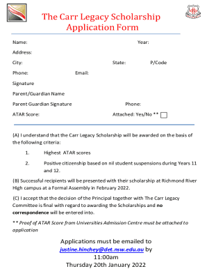 The Carr Legacy Scholarship Application Form