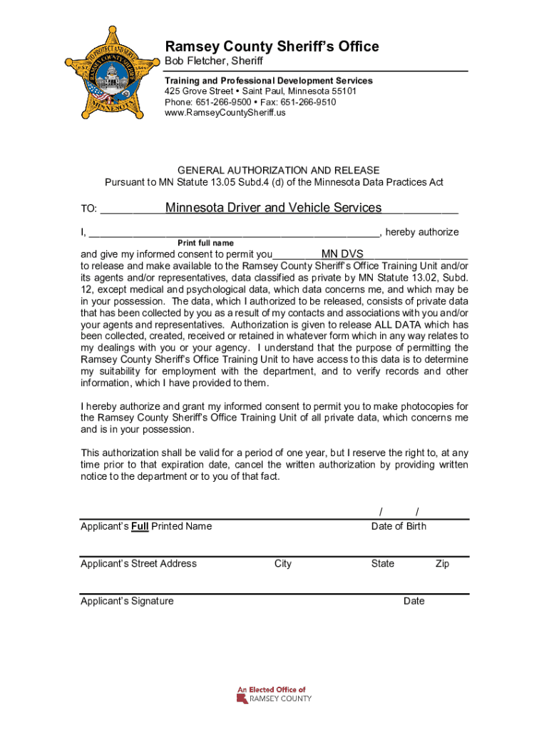 Fillable Online Ramsey County Sheriff's OfficeSt Paul, MN Public