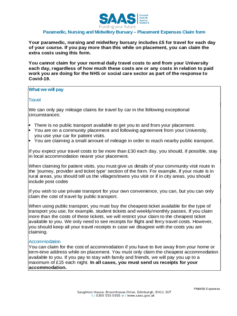 Placement Expenses Claim Your paramedic, nursing Doc Template