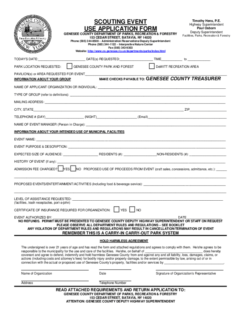 Fillable Online Genesee County Parks, Recreation & ForestryBatavia NY