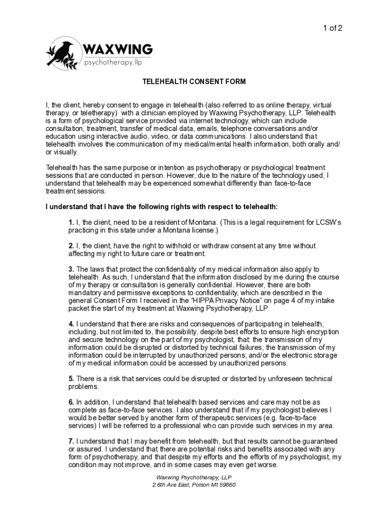 Fillable Online Teletherapy Informed Consent Form I Fax Email Print Fillable Online Teletherapy Informed Consent Form I Fax Email Print