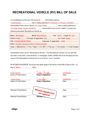 Fillable Online SAMPLE RV Bill of Sale Form Fax Email Print - pdfFiller