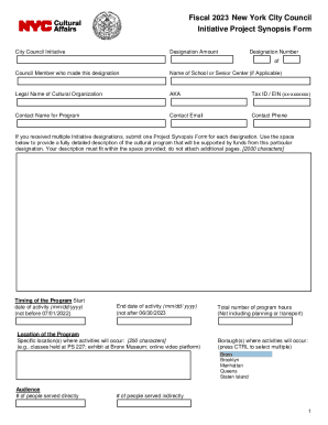 Fillable Online FY21 New York City Council Initiative Project Synopsis ...