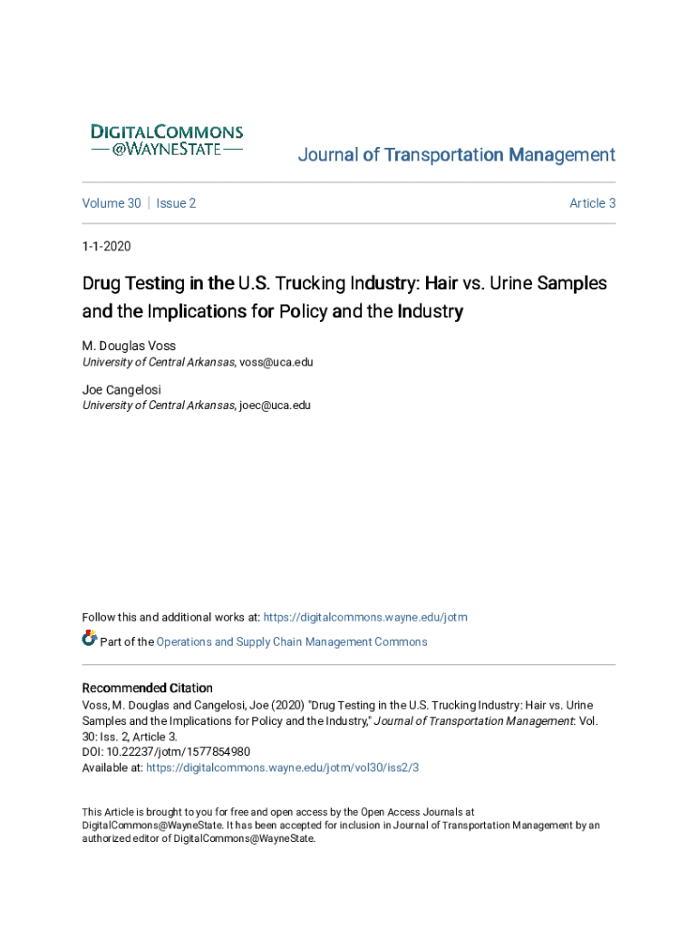 Fillable Online Drug Testing in the U.S. Trucking Industry Hair vs
