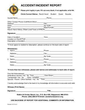 Fillable Online Free Accident Incident Report Form - WordPDF - eForms ...