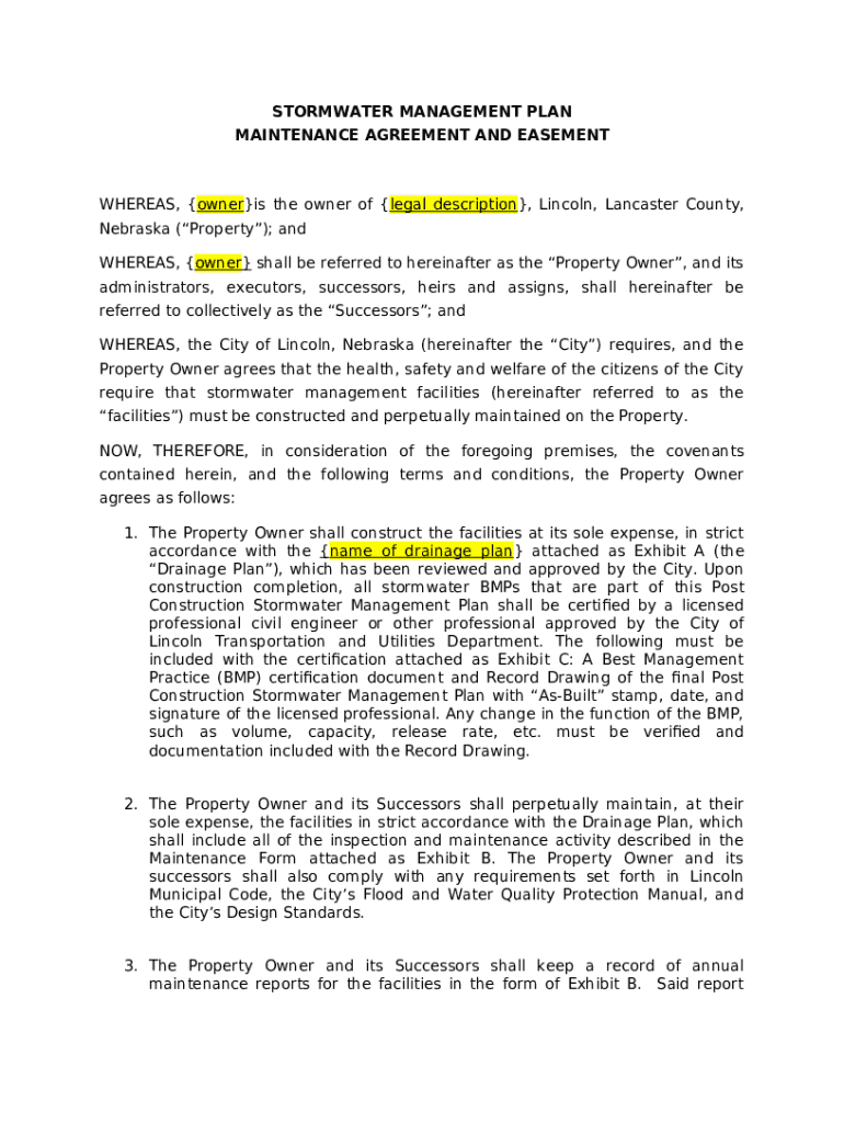 Template Post Construction Stormwater Management Plan Agreement Doc