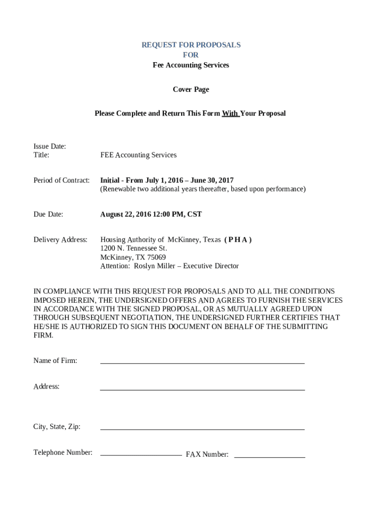Request For ProposalFee Accounting Services Doc Template pdfFiller