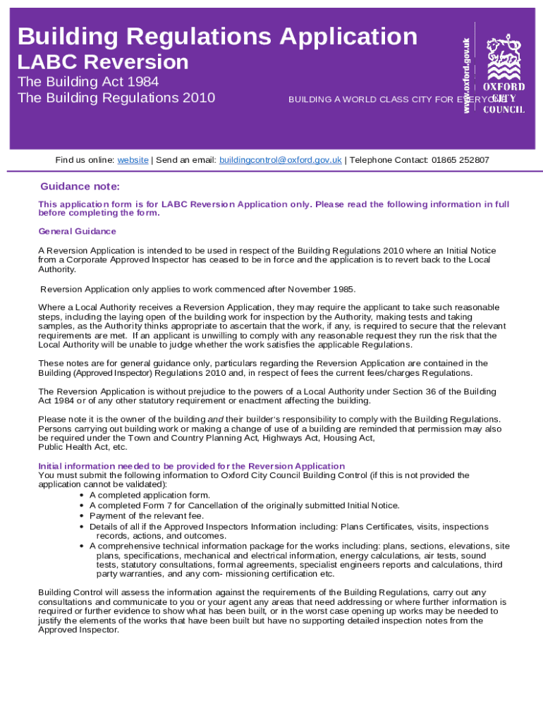 Oxford city council Building Regulations LABC Doc Template pdfFiller