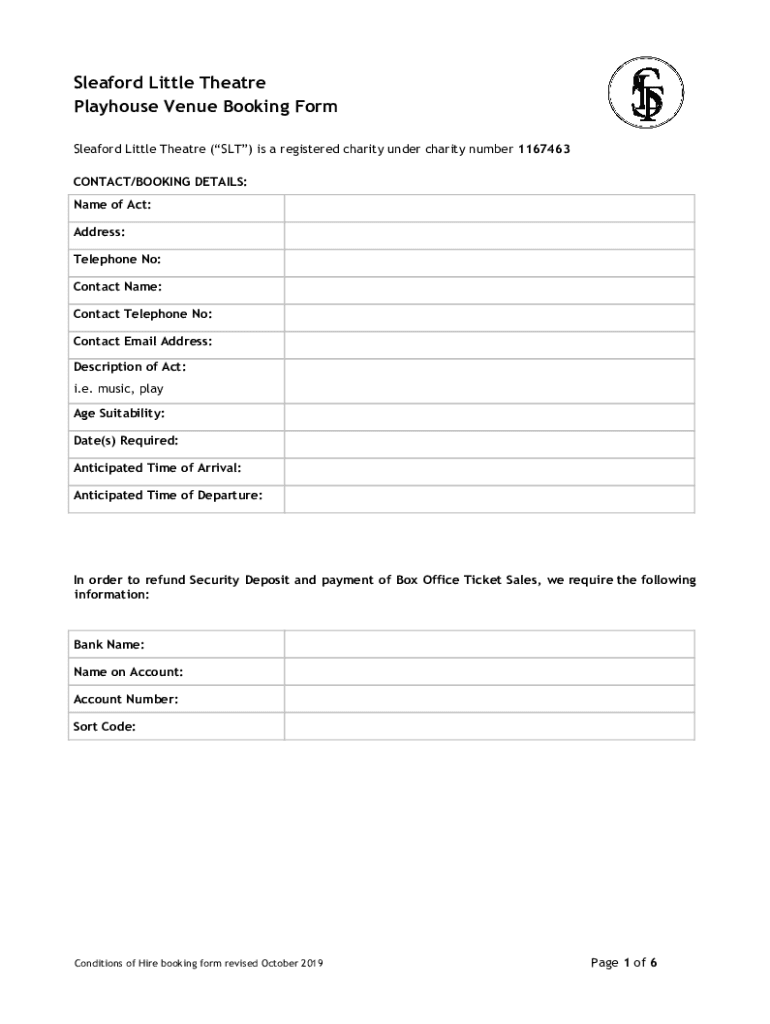 Fillable Online Sleaford Little Theatre Playhouse Venue Booking Form