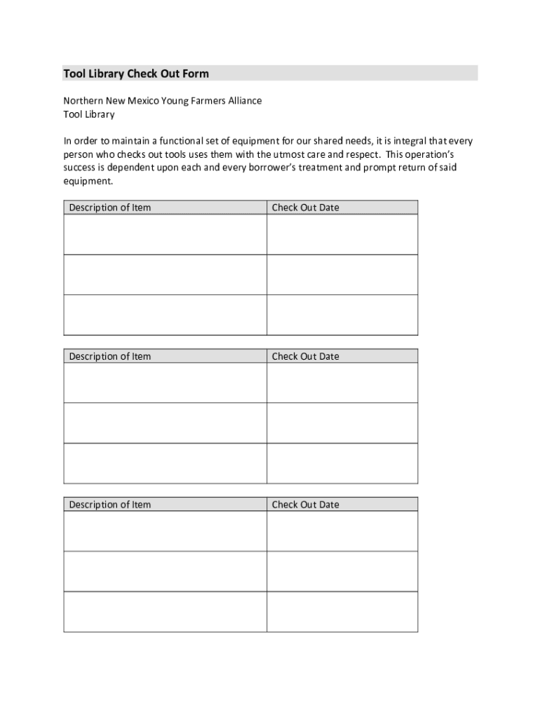 Fillable Online Tool Library Check Out Form Fax Email Print - pdfFiller