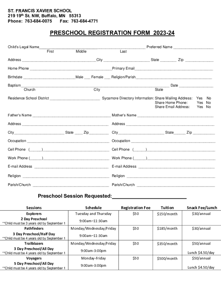 Fillable Online school stfxb St Francis Xavier Catholic Primary School