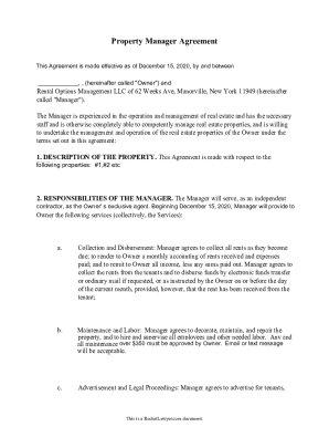 Fillable Online Property Manager Agreement Fax Email Print - pdfFiller