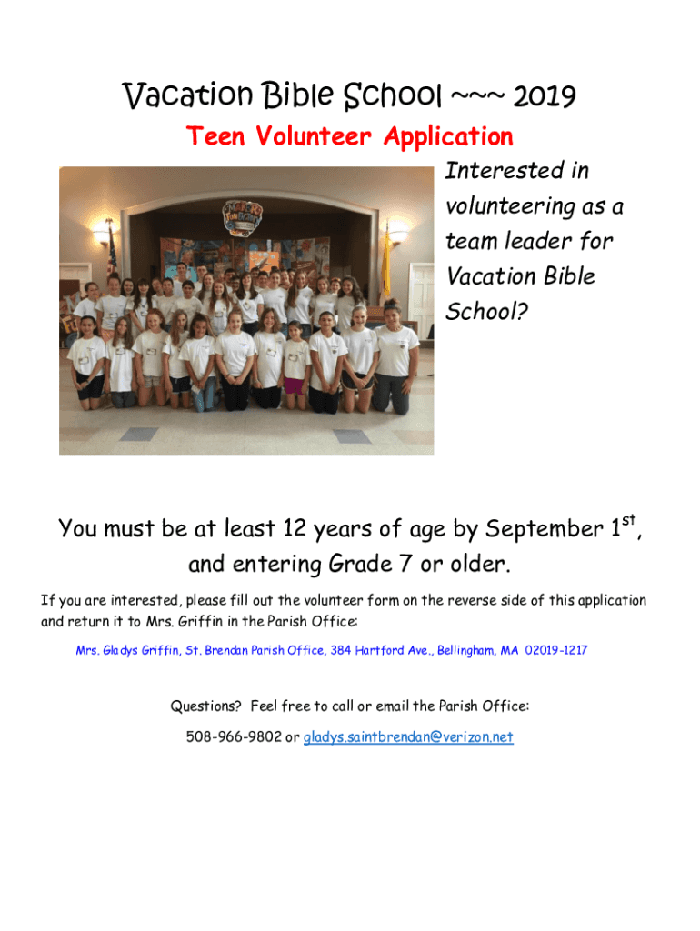 Fillable Online Vacation Bible School Volunteer Application Form ...