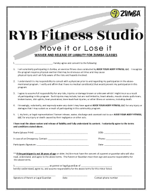 Fillable Online Zumba Class Liability and Waiver Statement Fax Email ...