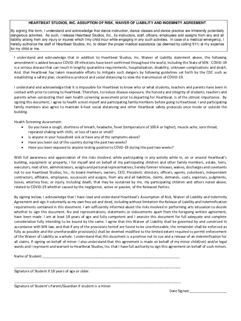 Fillable Online waiver and release from liability for dance instruction