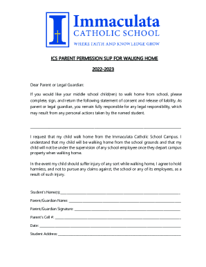 Consent form for children to be allowed to walk home alone