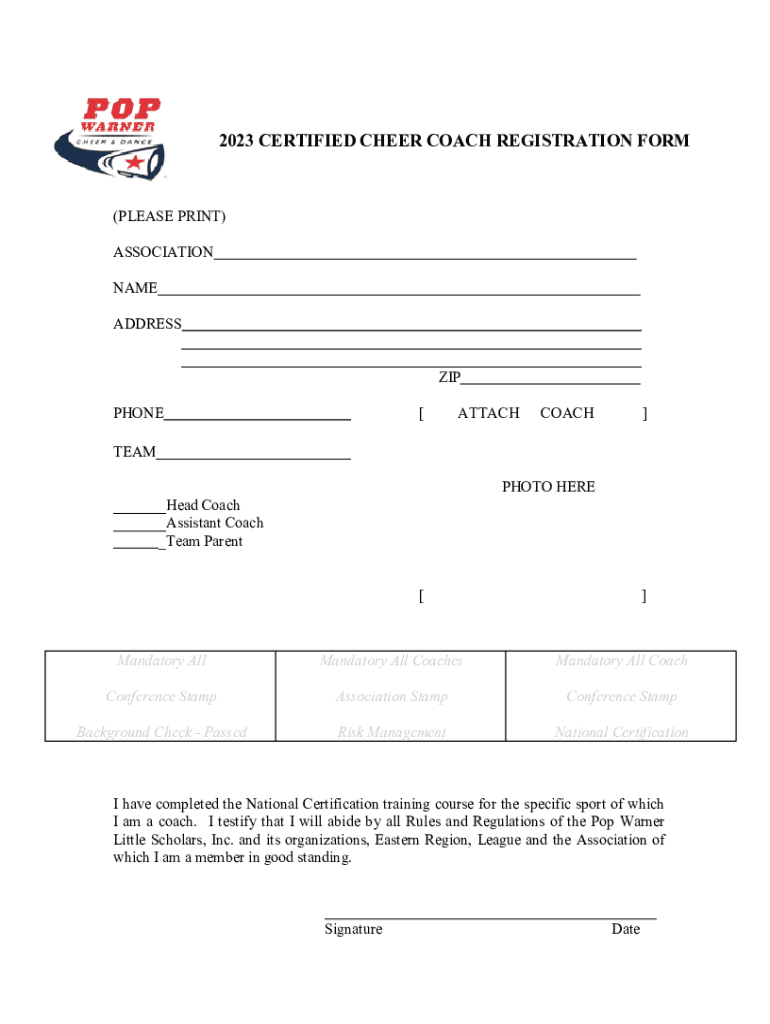 Fillable Online 2023 certified cheer coach registration form