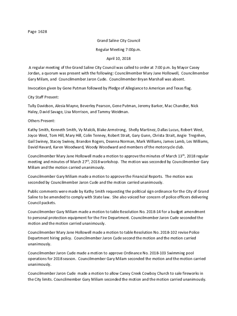 Fillable Online Grand Saline, Texas Fax Email Print pdfFiller