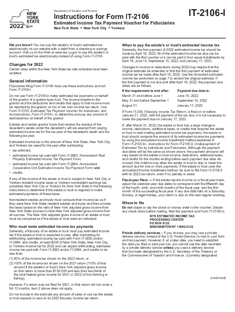 Fillable Online Instructions for Form IT2106 Estimated Tax