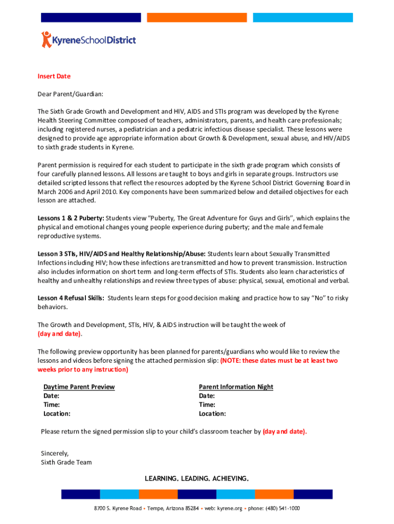 Fillable Online The Sixth Grade Growth and Development and HIV, AIDS ...