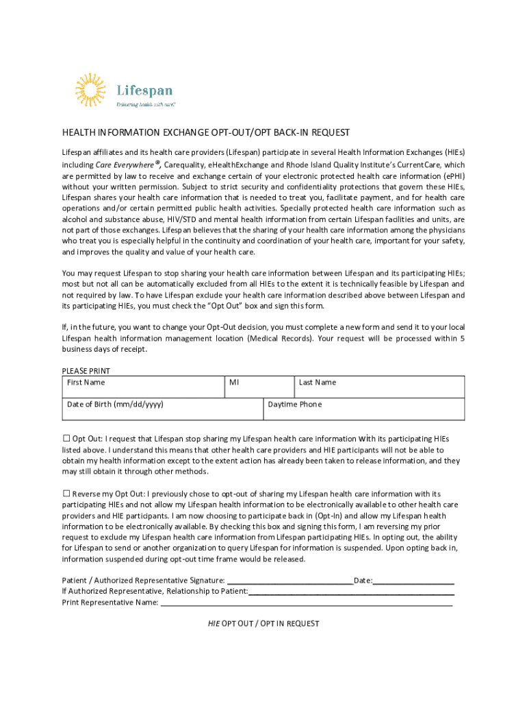 Fillable Online health information exchange optout/opt backin request